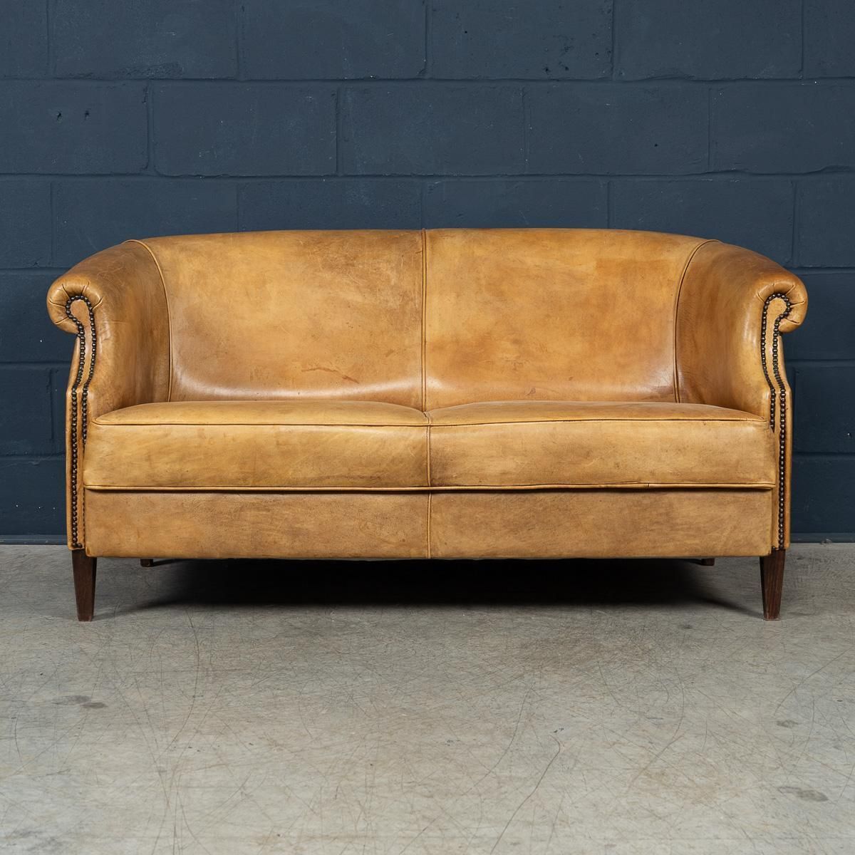 Vintage 20th Century Dutch Sheepskin Leather Sofa photo for sale