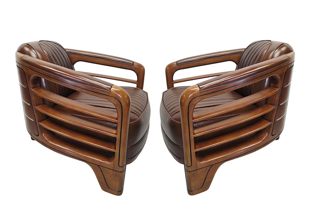 A Very Fine Art Deco Design Walnut And Leather Club Armchair photo for sale