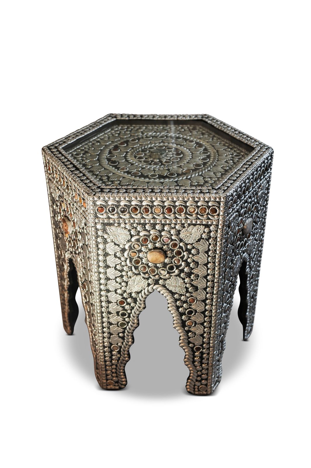 Pietra Dura Handcrafted Decorative Hexagonal Glazed Coffee Table Mounted With Semi Precious Stones From Asia photo 1350.0
