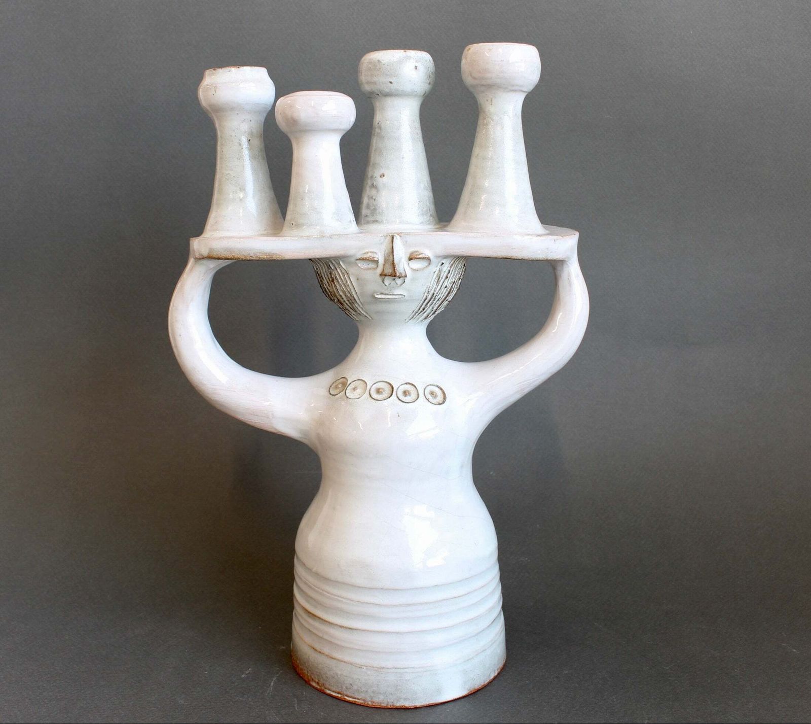 Ceramic Candle Holder / 'Pottery Porter' Sculpture By Jacques Pouchain   Atelier Dieulefit (Circa 1960s 70s)