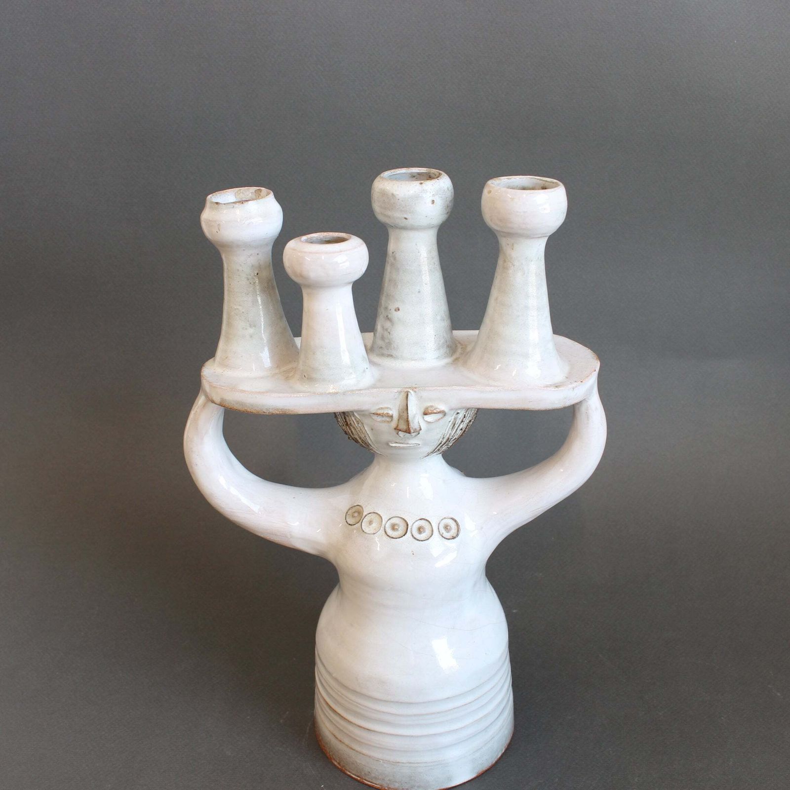 photo for sale Ceramic Candle Holder / 'Pottery Porter' Sculpture By Jacques Pouchain   Atelier Dieulefit (Circa 1960s 70s)