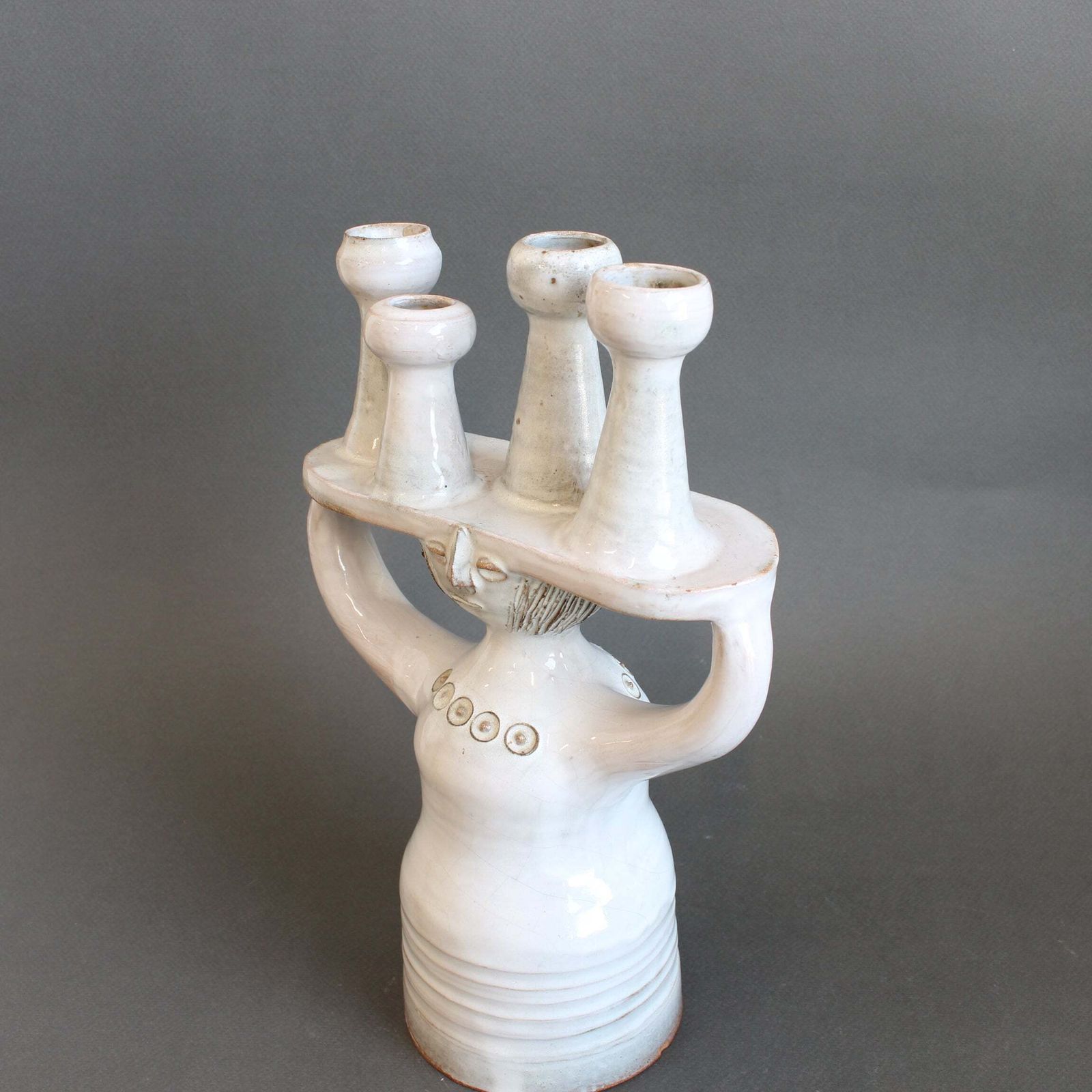 Home Decor Ceramic Candle Holder / 'Pottery Porter' Sculpture By Jacques Pouchain   Atelier Dieulefit (Circa 1960s 70s) photo