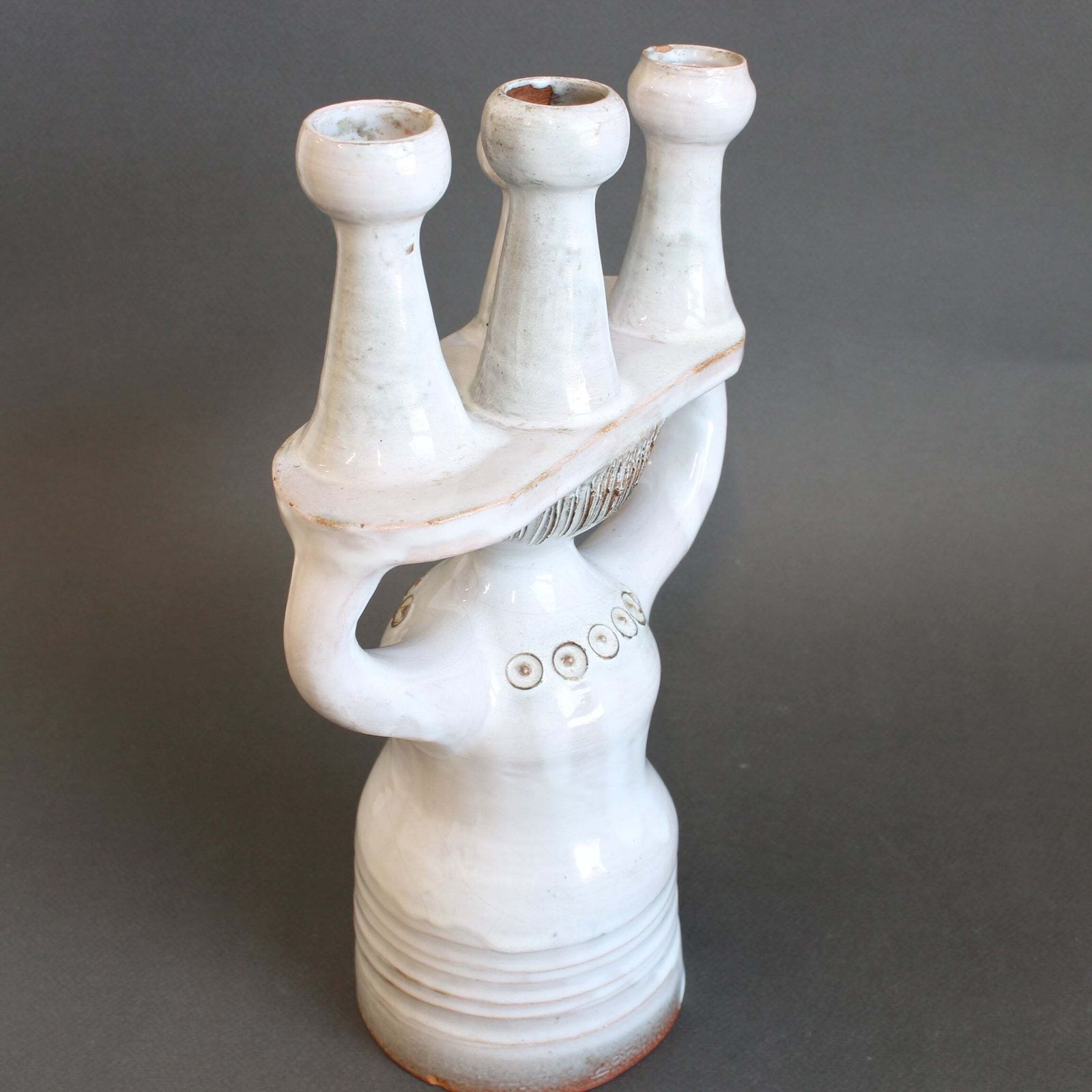 3360.0 Ceramic Candle Holder / 'Pottery Porter' Sculpture By Jacques Pouchain   Atelier Dieulefit (Circa 1960s 70s) photo