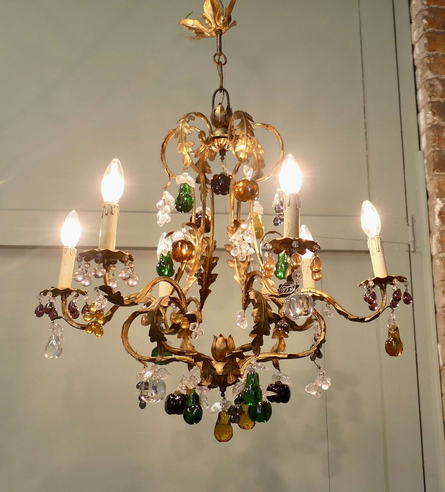6 Arm Crystal Chandelier Hung With Coloured Fruits photo for sale