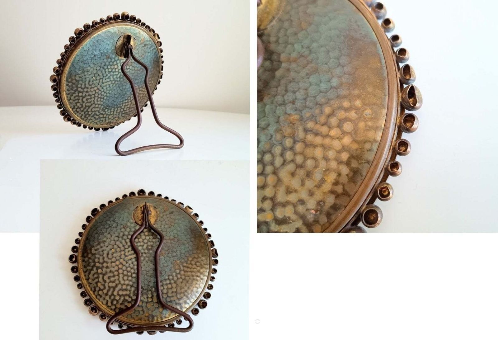 Vereinigte Werkstätten Jugendstil Table Mirror Arts And Crafts Hammered Brass Ball Collier photo for sale