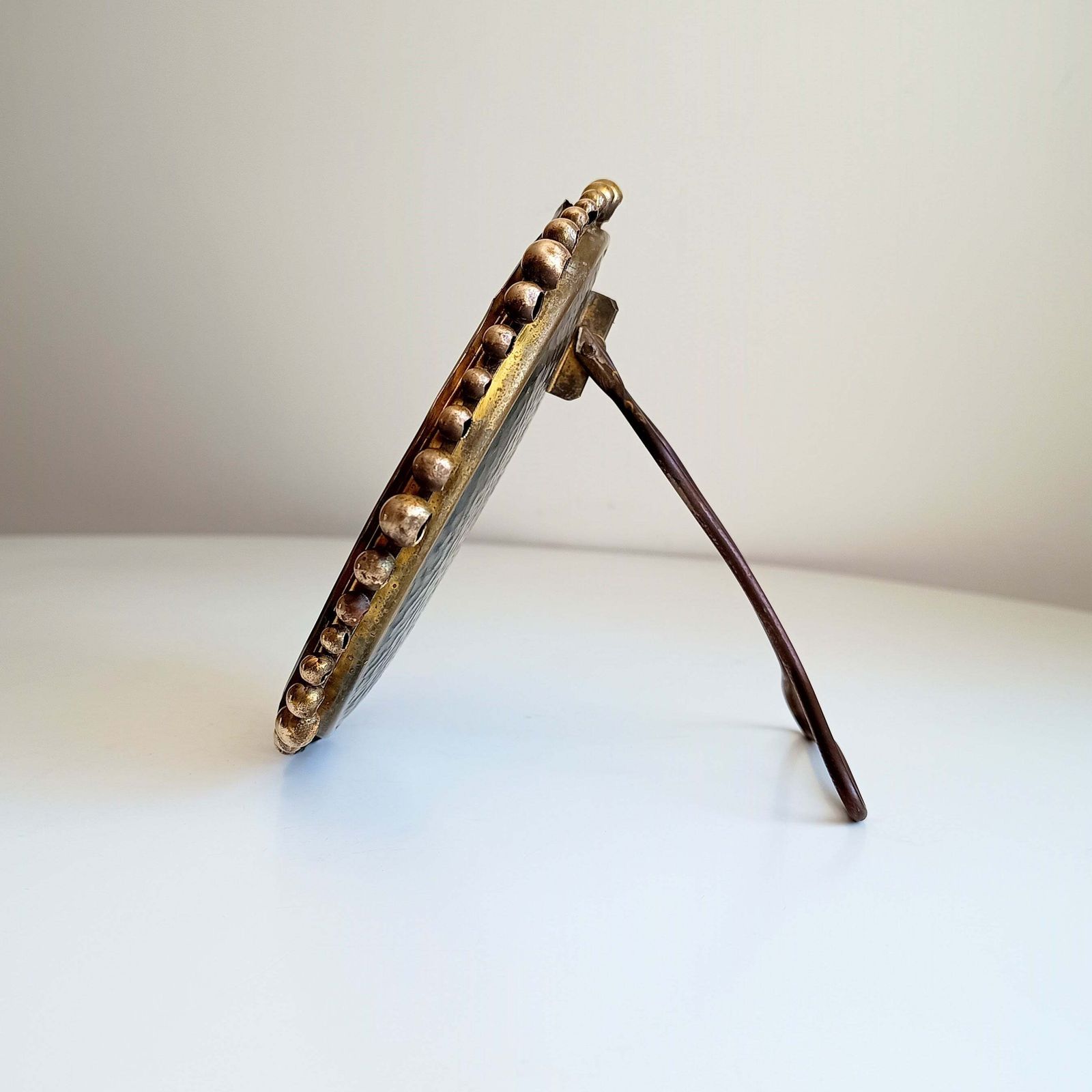 photo for sale Vereinigte Werkstätten Jugendstil Table Mirror Arts And Crafts Hammered Brass Ball Collier