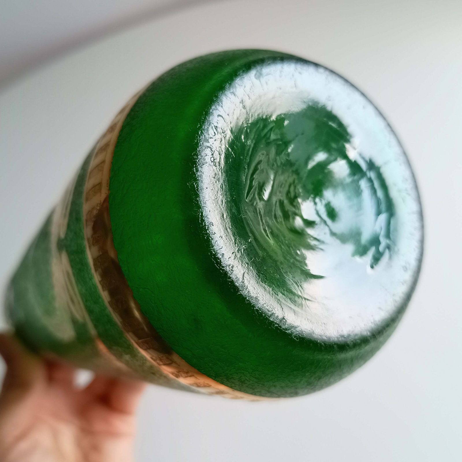 Art Nouveau Emerald Or Nile Green Glass Vase, Acid Etched, Legras Montjoyes C. 1880s photo vintage