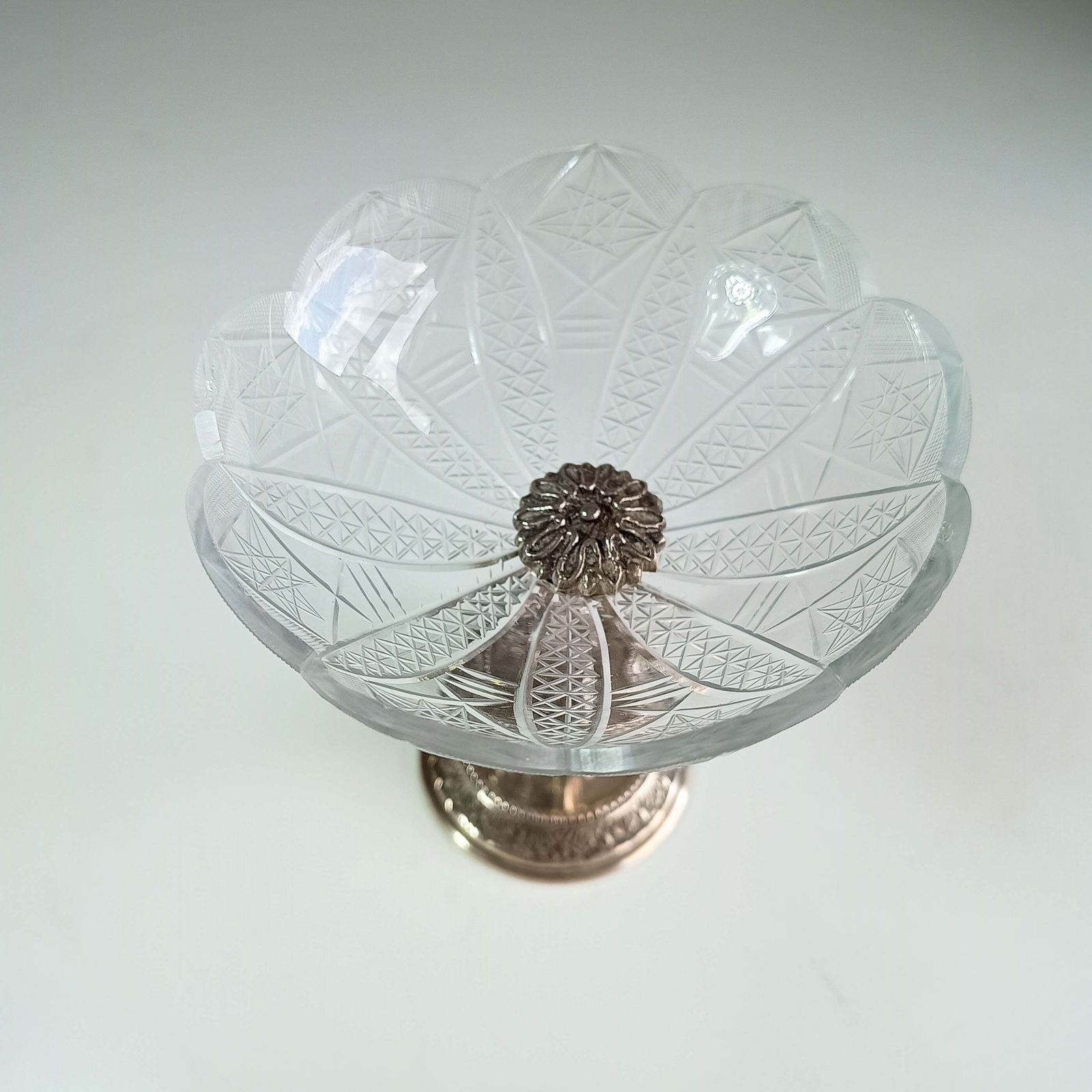 Antique French Biscuit Bowl With Cast Figural Dolphin Stand – Silver Plate & Cut Glass, 10.25" Tall photo 125.0