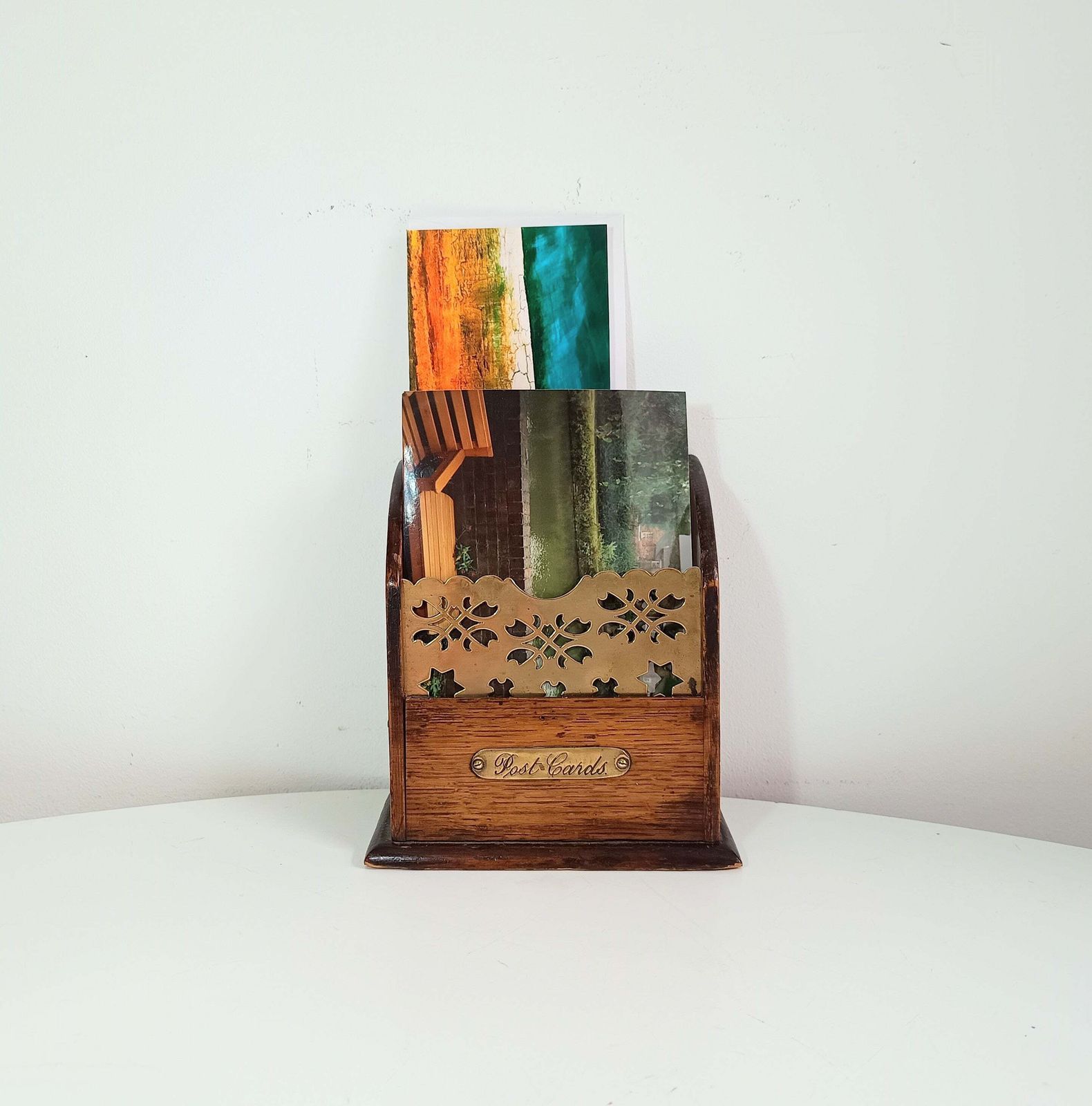 Late Victorian English Oak And Tabletop Post Cards Stand Or Letter Rack – Small Desktop Model, Rarely Found Marked Specifically For Post Cards photo Home Decor
