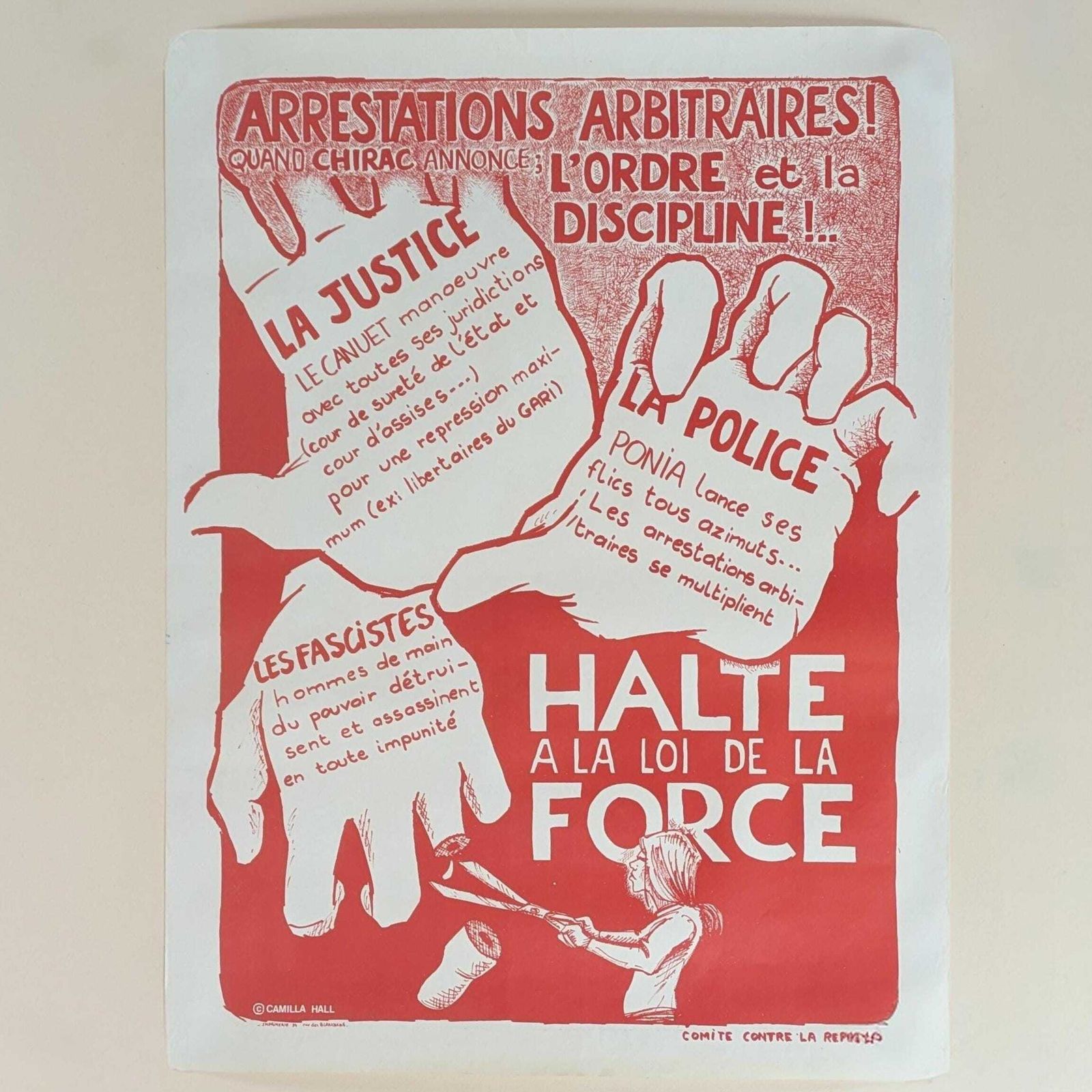 Vintage French Protest Poster, 1960s Student Protest Anti Fascist Anarchist Movement Art