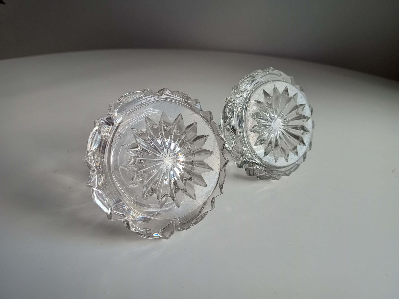 Pair Of Antique Russian Pressed Cut Glass Inkwells “Maltsov” | Goose Crystalni Factory | Circa Late 19th Century photo furniture