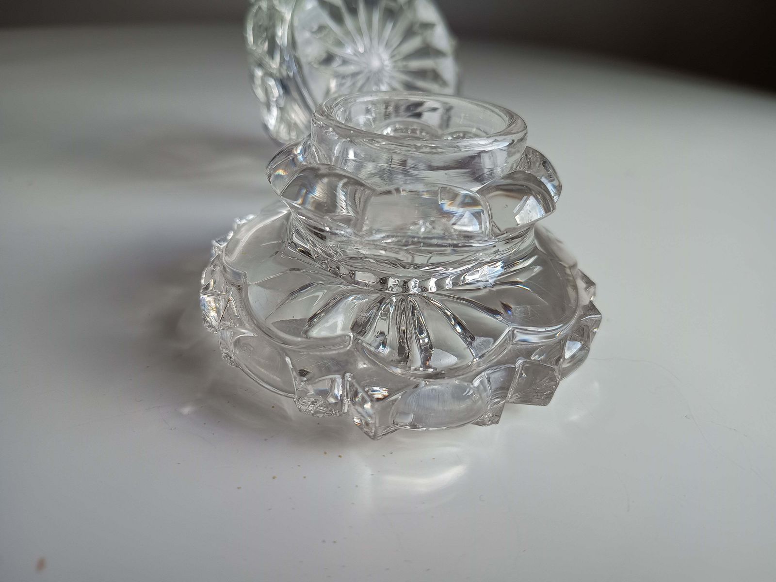 Pair Of Antique Russian Pressed Cut Glass Inkwells “Maltsov” | Goose Crystalni Factory | Circa Late 19th Century photo Home Decor