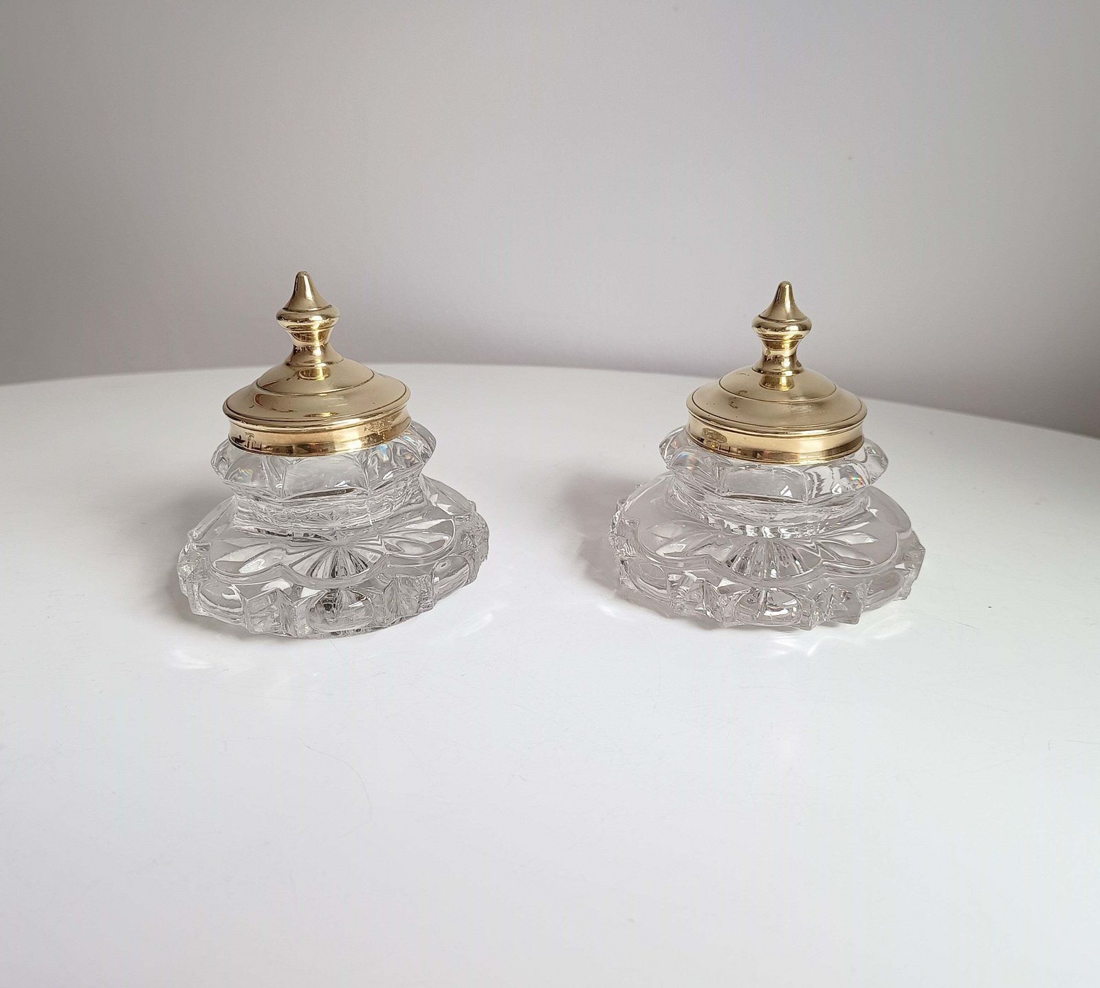 photo furniture Pair Of Antique Russian Pressed Cut Glass Inkwells “Maltsov” | Goose Crystalni Factory | Circa Late 19th Century