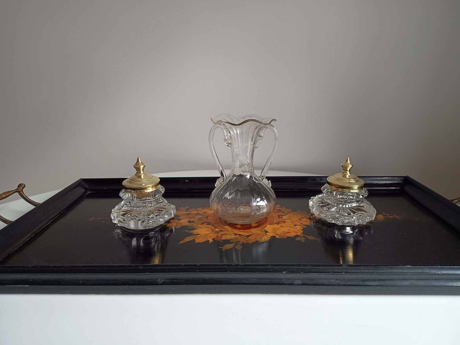 145.0 Pair Of Antique Russian Pressed Cut Glass Inkwells “Maltsov” | Goose Crystalni Factory | Circa Late 19th Century photo