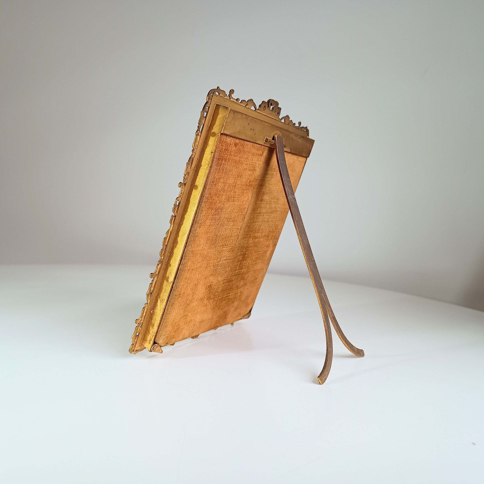 Antique French Gilt Brass Picture Frame With 1900 Photographic Portrait Of An Edwardian Lady – Velvet Back And Dore Bronze Easel Stand photo furniture