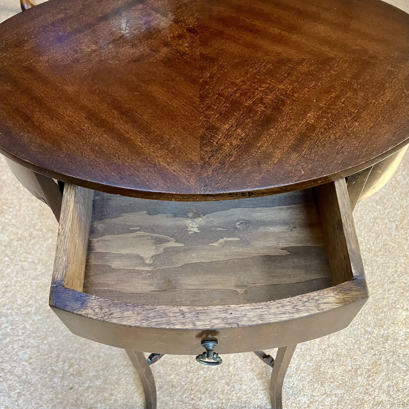 Elegant Side Table, Probably Originally Made For Sewing/Embroidery. In Mahogany And Silk. photo furniture