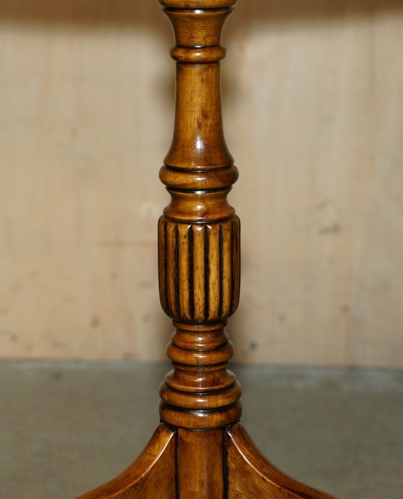 photo for sale Pair Of Vintage Burr Walnut With Gallery Rails Side End Lamp Wine Tripod Tables