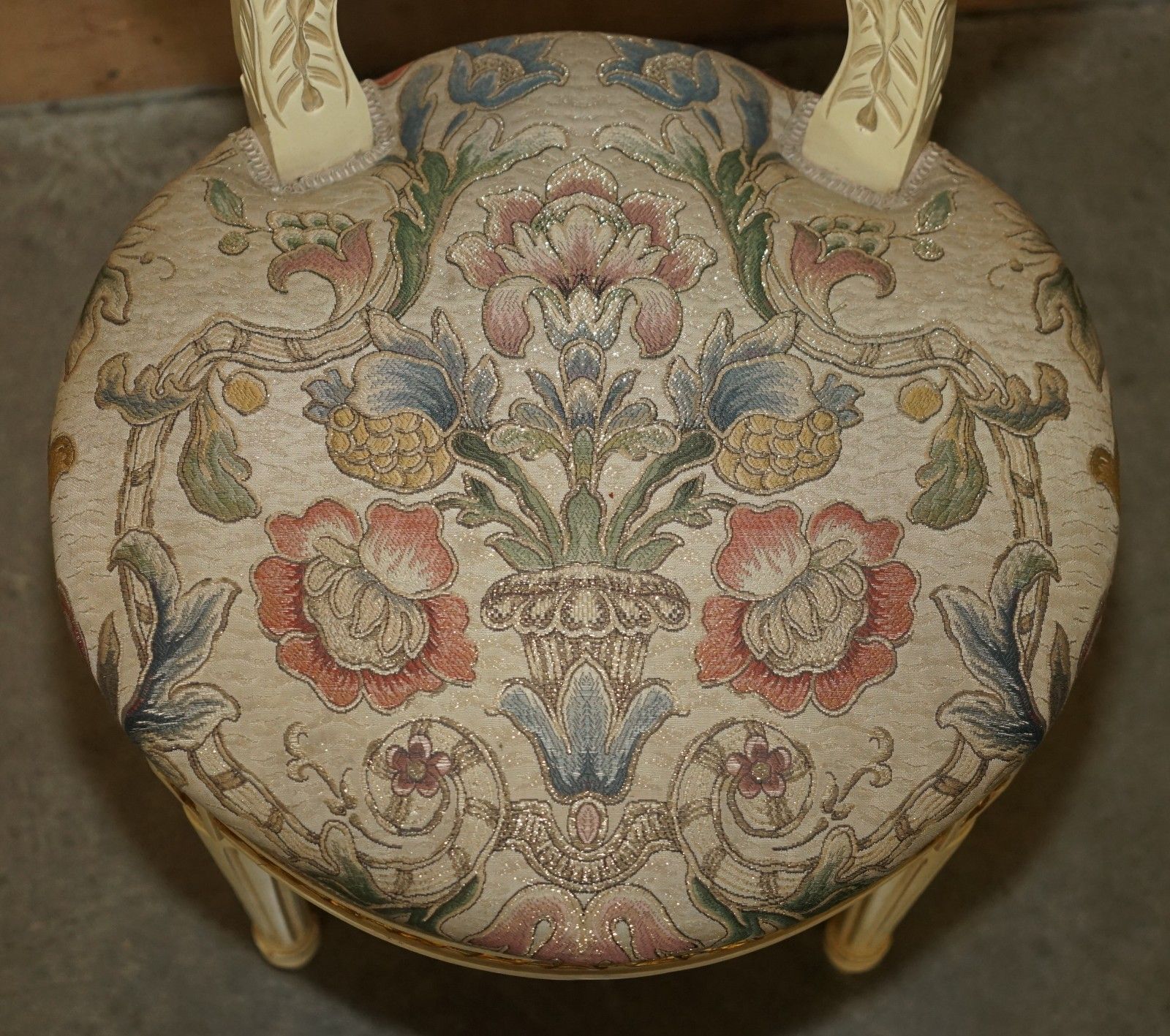 Four Stunning Antique Gold & Silver Leaf Embroidered French Louis Dining Chairs photo vintage