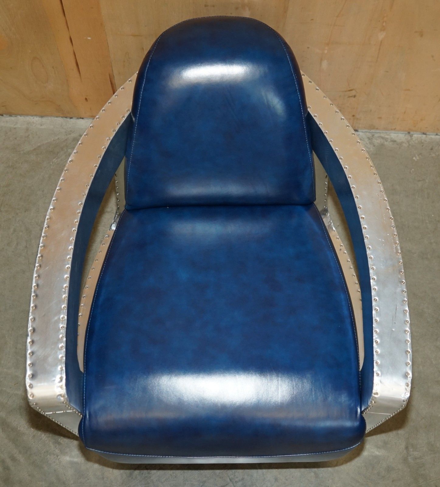 Fine Pair Of Napoleonic Blue Leather Polished Aluminium Aviator Rocket Armchairs photo 2850.0