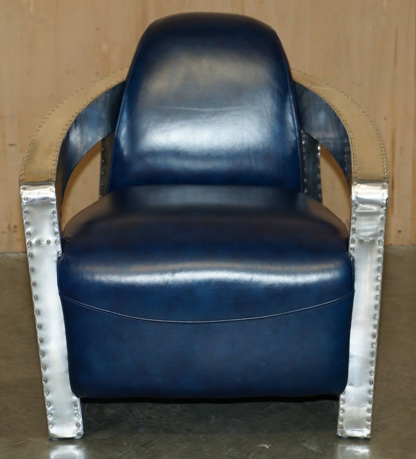 photo buy Fine Pair Of Napoleonic Blue Leather Polished Aluminium Aviator Rocket Armchairs