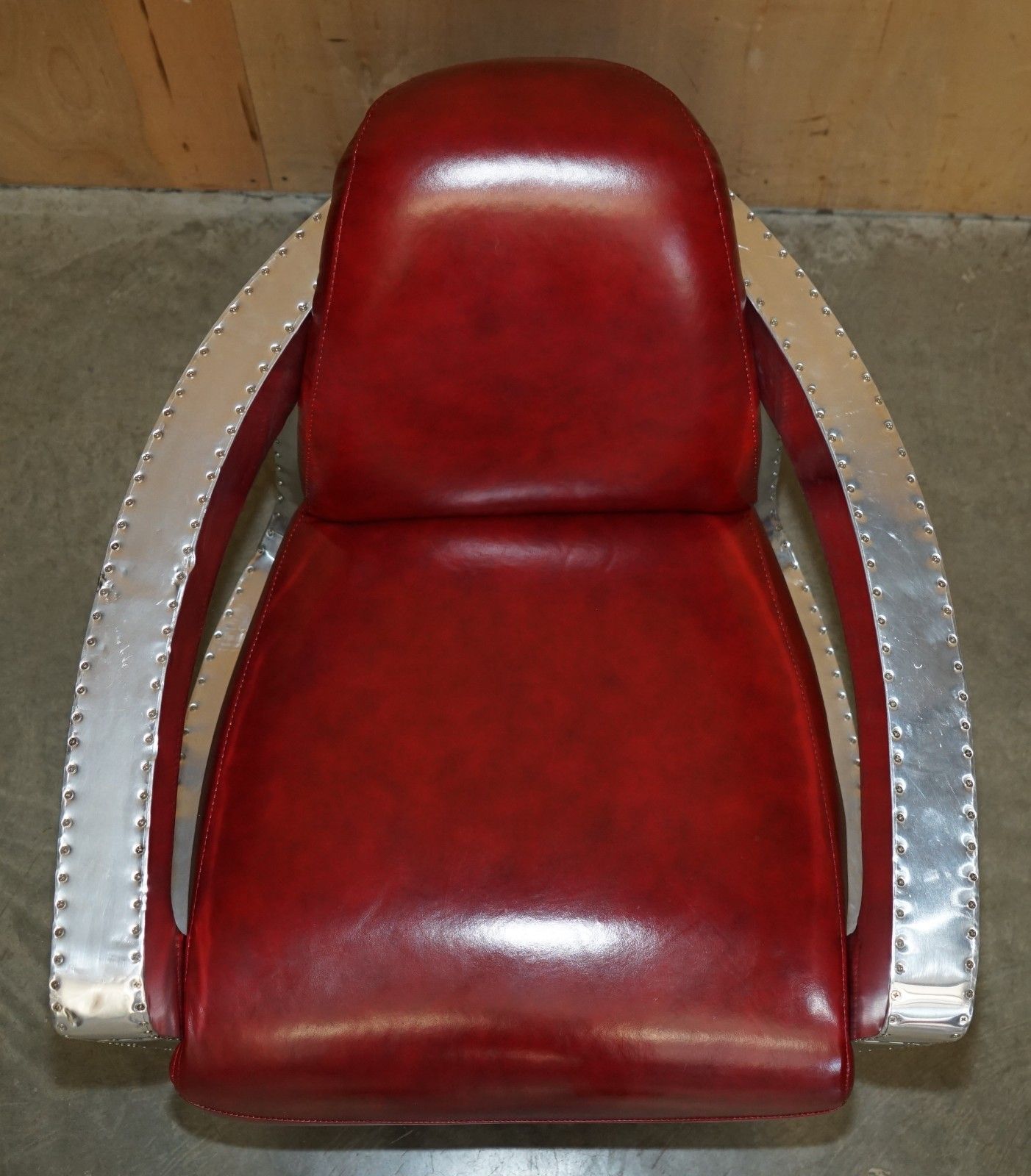 Fine Pair Of Red Wine Leather Polished Aluminium Aviator Rocket Lounge Armchairs photo Furniture