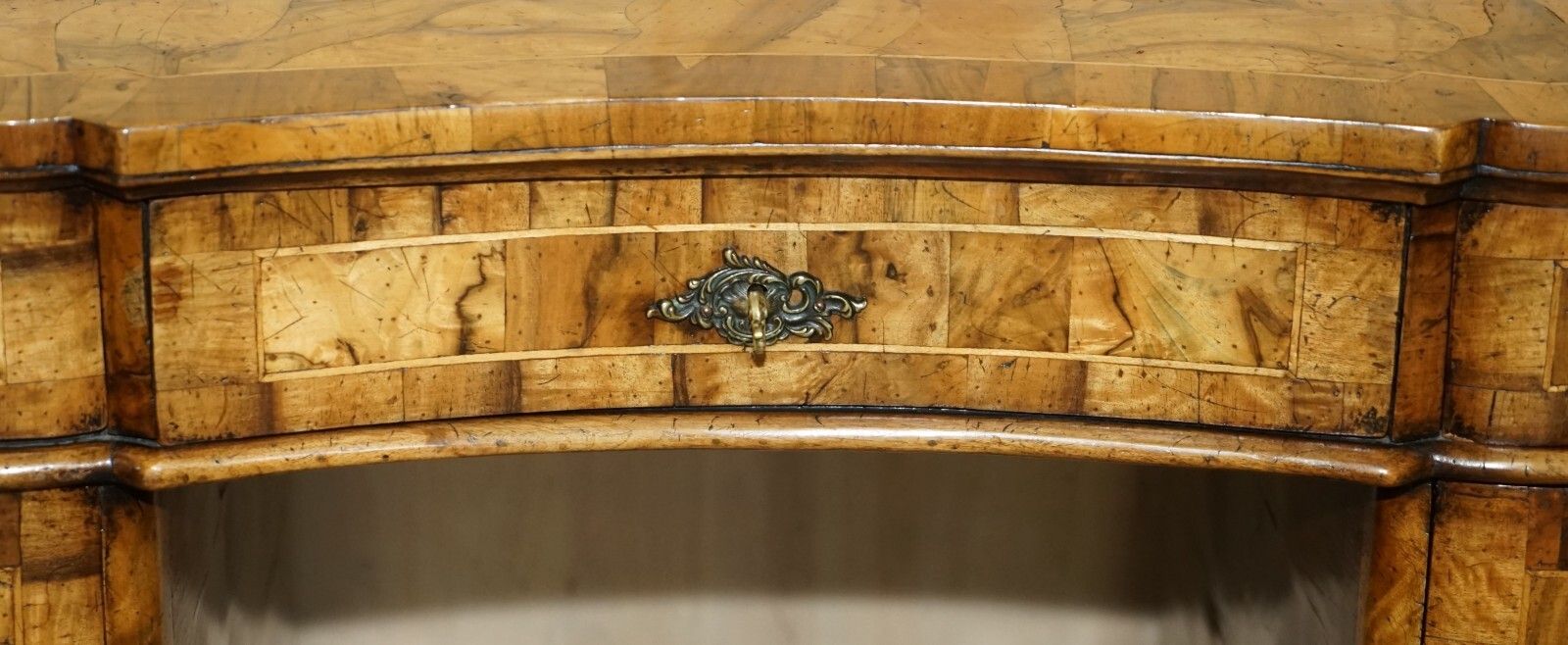 photo for sale Exquisite Antique Italian Circa 1860 Olive Wood Desk Writing Table Sublime Wood