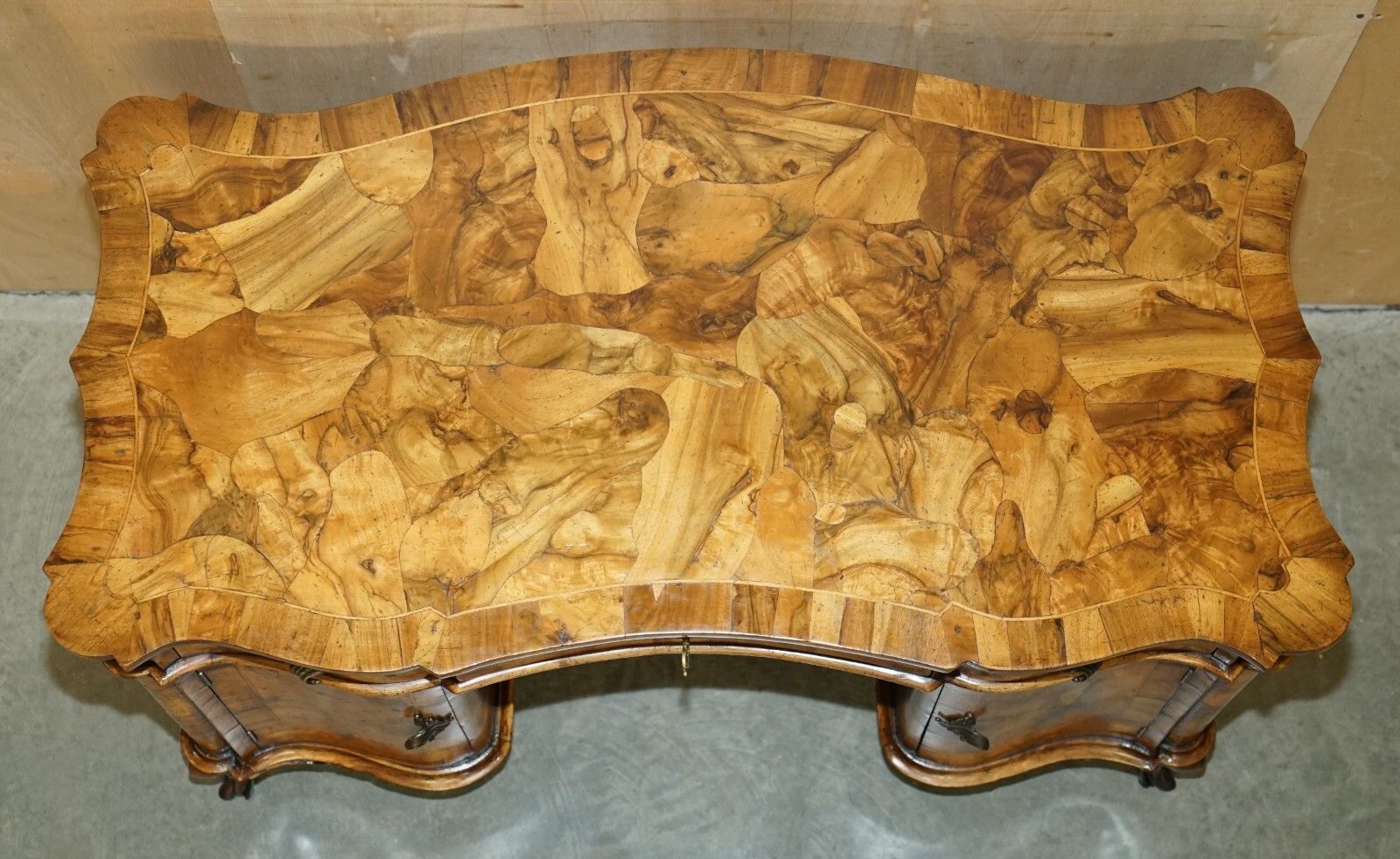 Furniture Exquisite Antique Italian Circa 1860 Olive Wood Desk Writing Table Sublime Wood photo