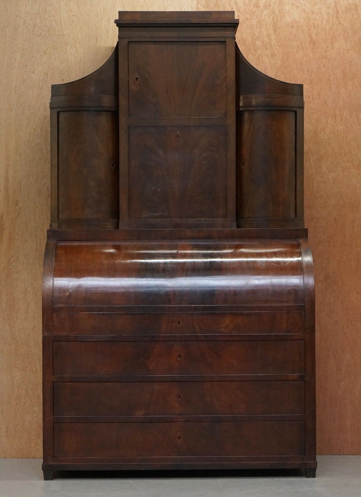Very Rare Italian Mahogany Cyclinder Bureau Bookcase Desk With Must See Pictures photo for sale