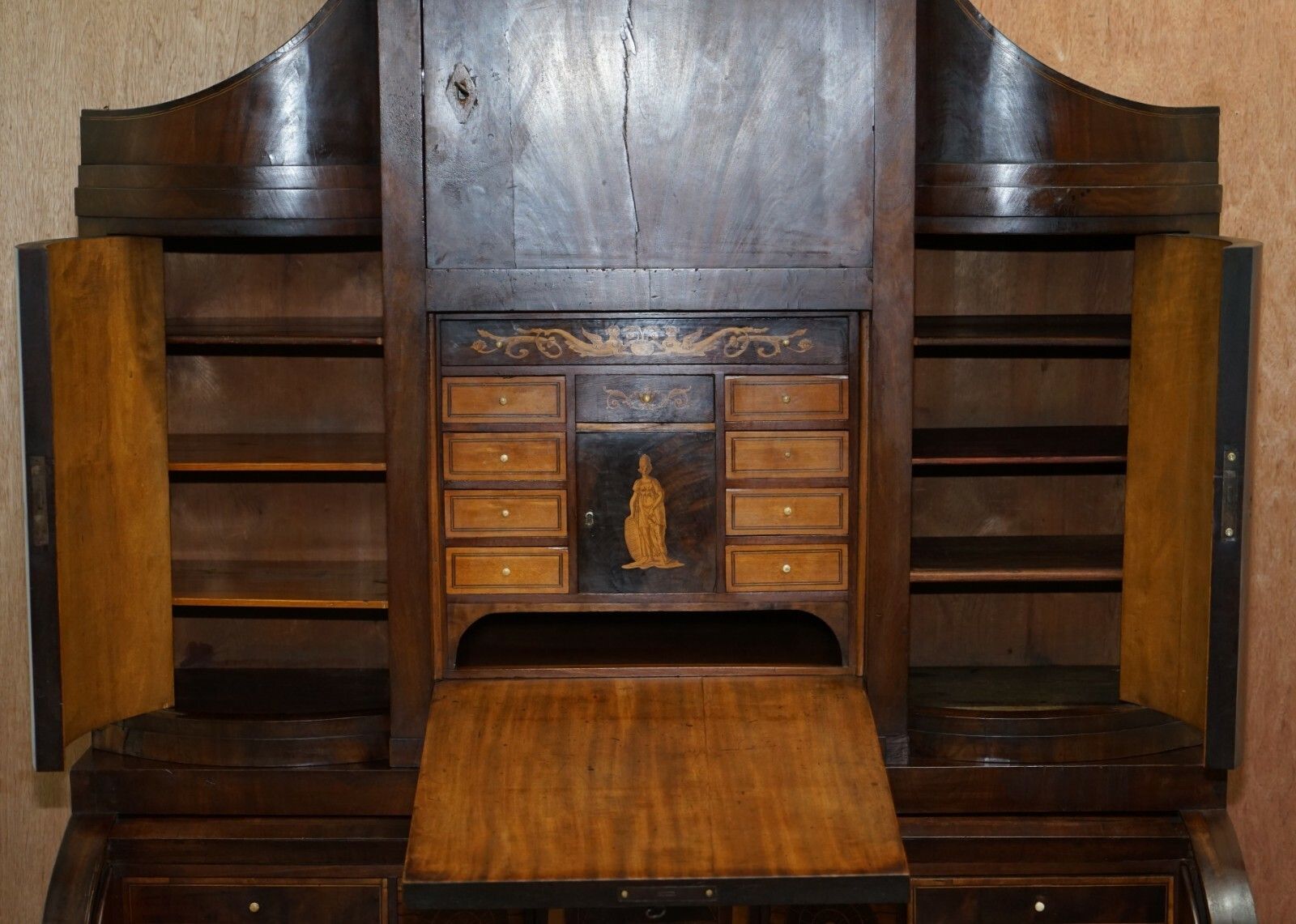 Very Rare Italian Mahogany Cyclinder Bureau Bookcase Desk With Must See Pictures photo vintage