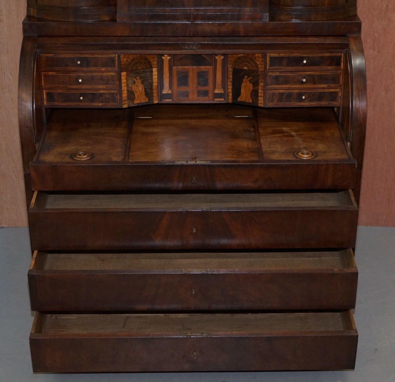 4162.0 Very Rare Italian Mahogany Cyclinder Bureau Bookcase Desk With Must See Pictures photo