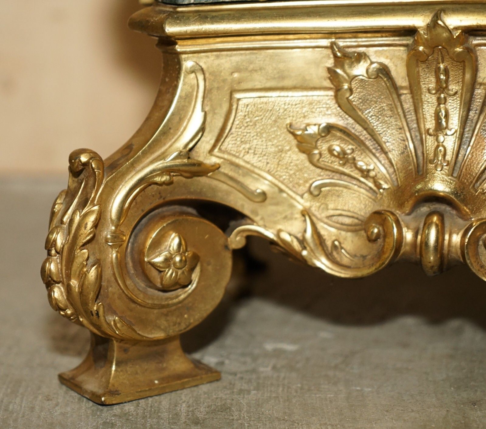 Pair Of Antique French Circa 1880 Solid Brass & Green Marble Side End Tables photo vintage