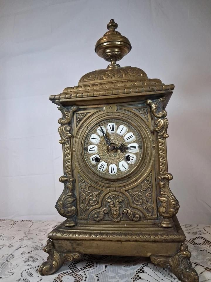 Antique French Brass Mantle Clock 19th Century