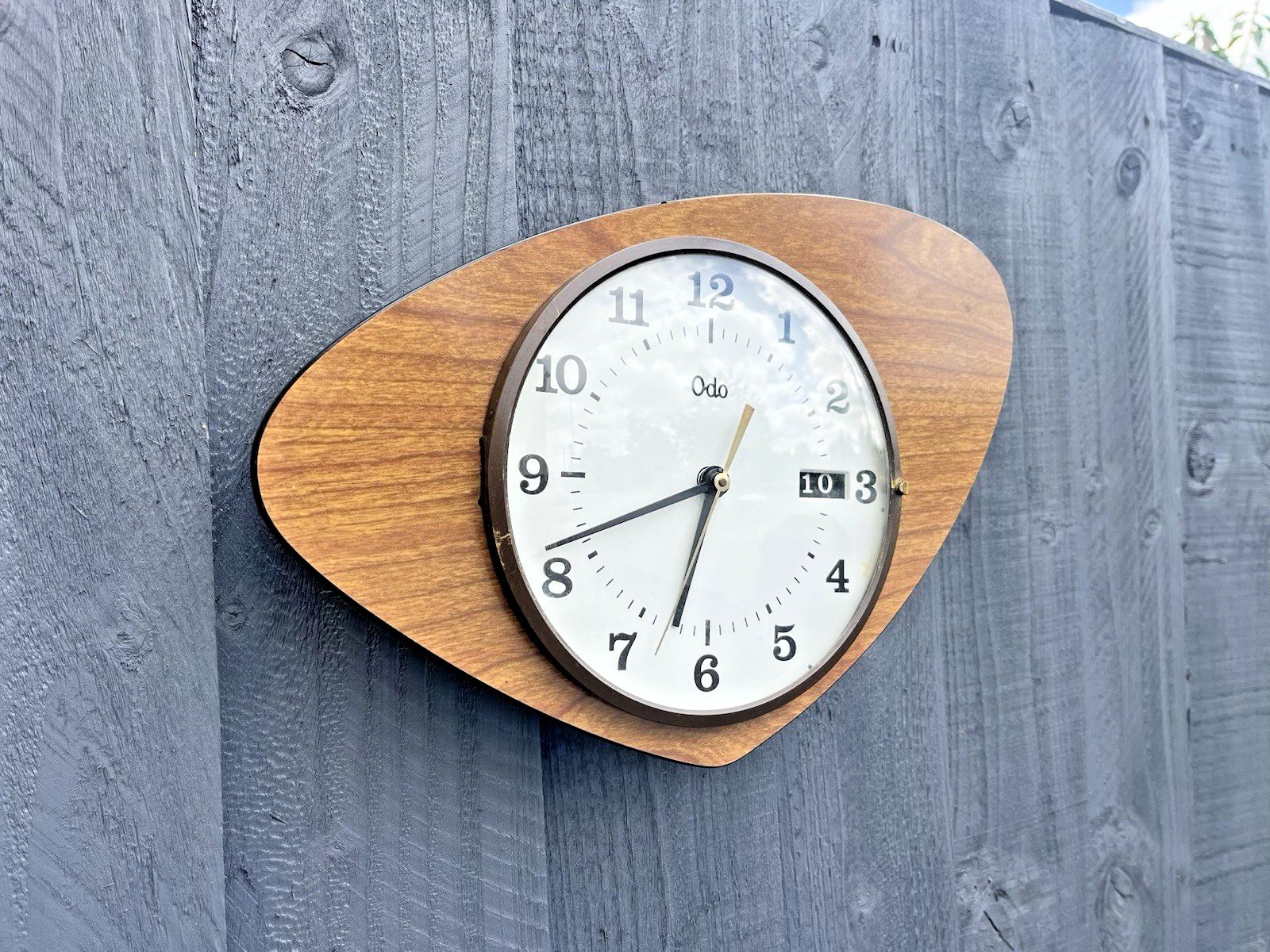 Mid Century Modern 60's Odo Faux Teak Wood Wall Clock Perpetual Calendar Vintage photo furniture