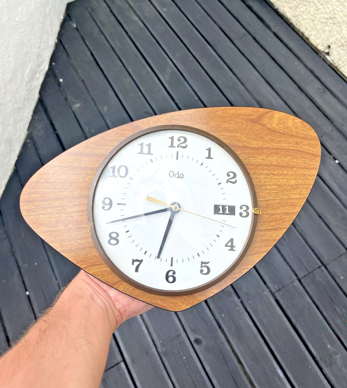 Mid Century Modern 60's Odo Faux Teak Wood Wall Clock Perpetual Calendar Vintage photo Home Decor