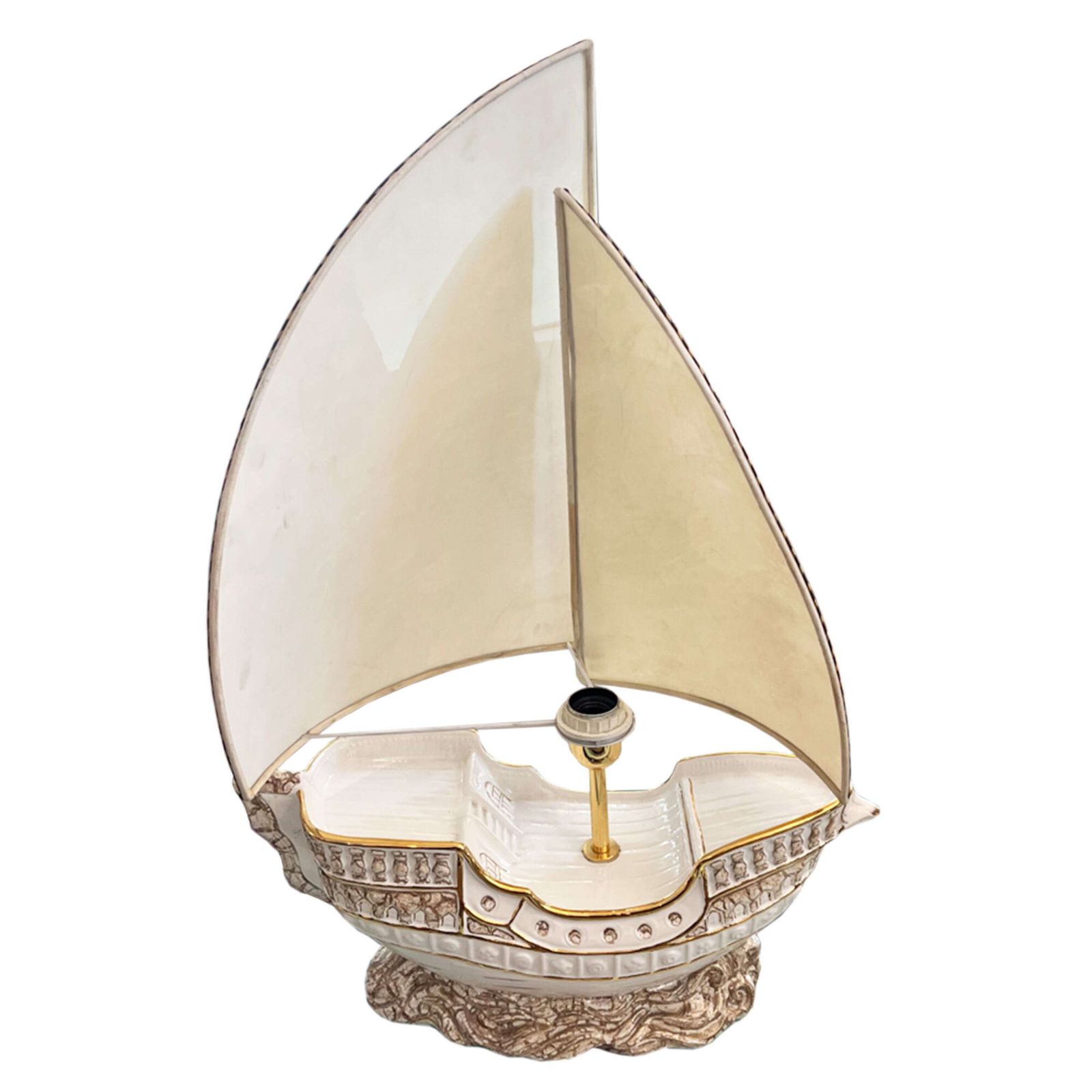 Large Italian 1970s Galleon Table Lamp With Parchment Sail Shades photo Lighting