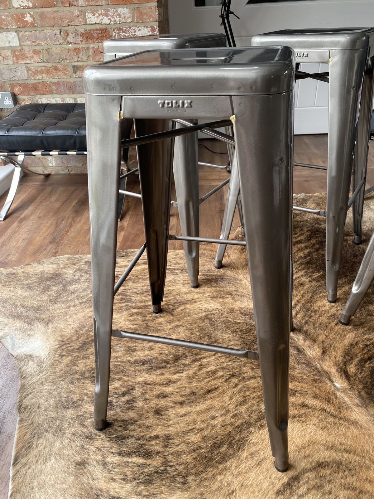 4 X Genuine Tolix Bar Stools   H65/75 Indoor Stool Varnished Raw Steel photo Furniture