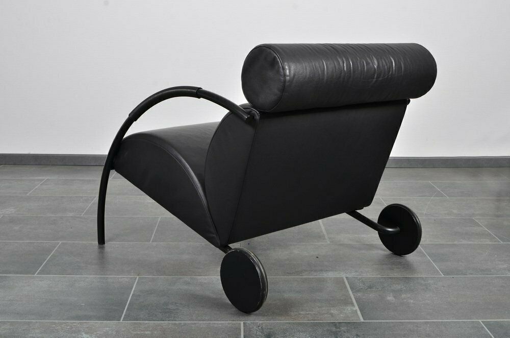 photo for sale Black Leather Zyklus Armchair And Stool By Peter Maly For Cor 1980s Set Of 2