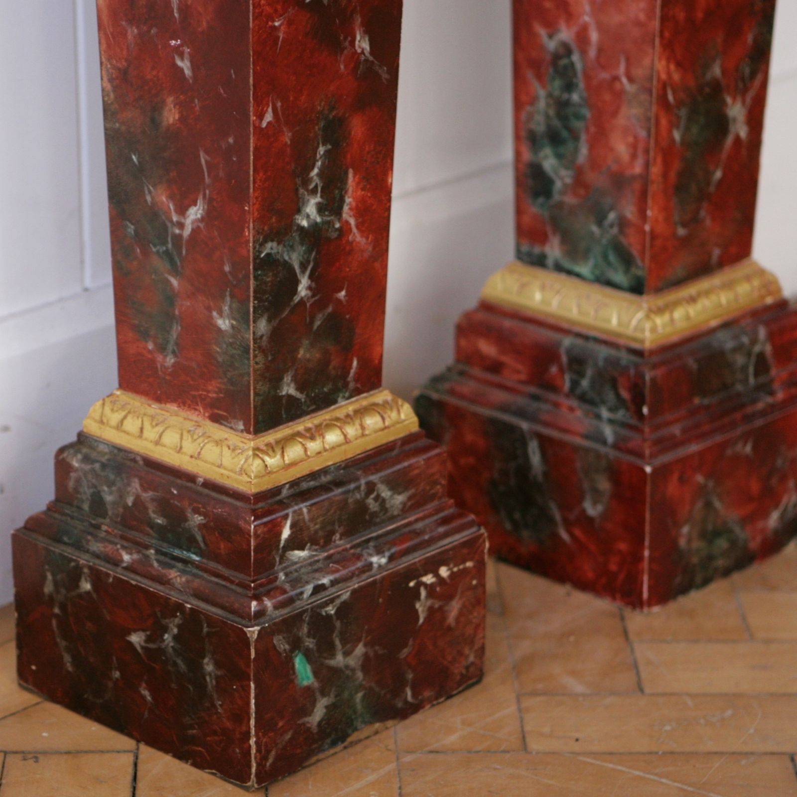 Pair Of Faux Marble Display Pedestals. photo vinterior