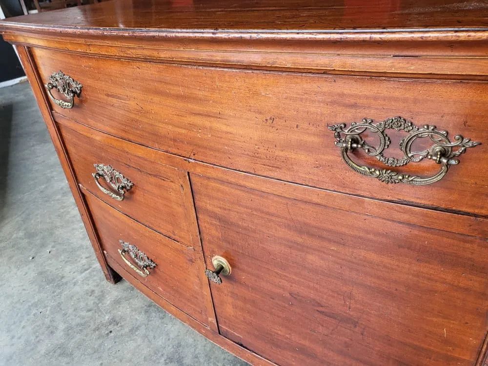 Antique Edwardian Low Bow Front Small Chest Of Drawers With Cupboard photo furniture