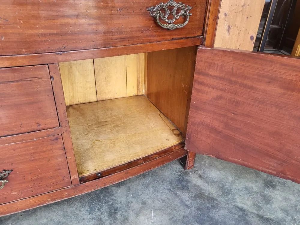 Antique Edwardian Low Bow Front Small Chest Of Drawers With Cupboard photo Furniture