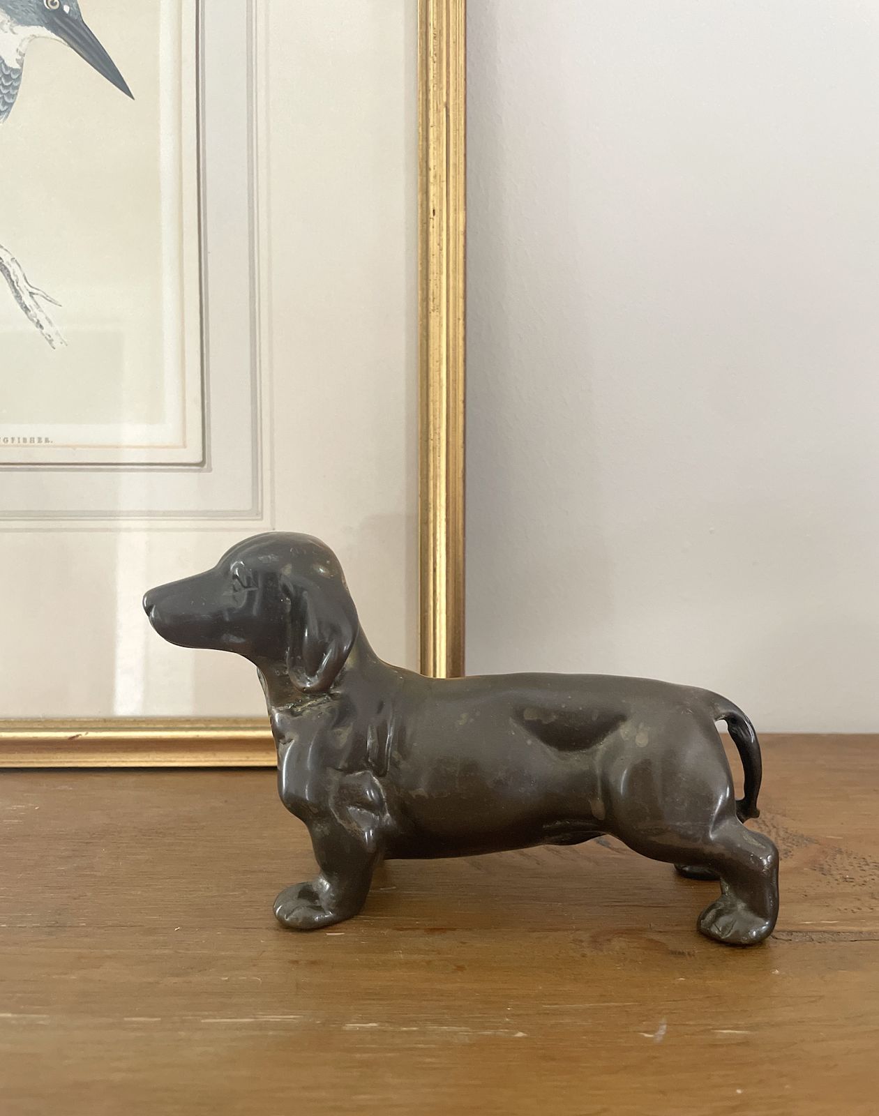 Bronze Sculpture Of A Dachschund, Vintage Heavy Metal Sausage Dog Ornament Statue photo for sale