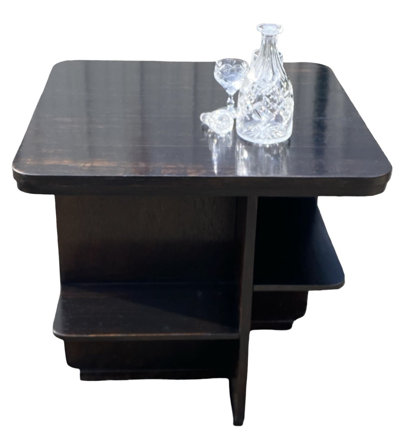 Art Deco Asymetrical Dark Oak Coffee Table/Bookshelves photo vinterior