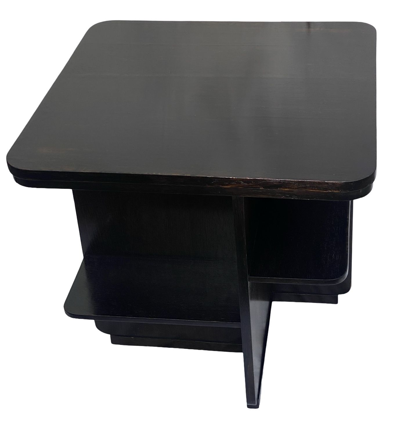 Art Deco Asymetrical Dark Oak Coffee Table/Bookshelves photo vintage