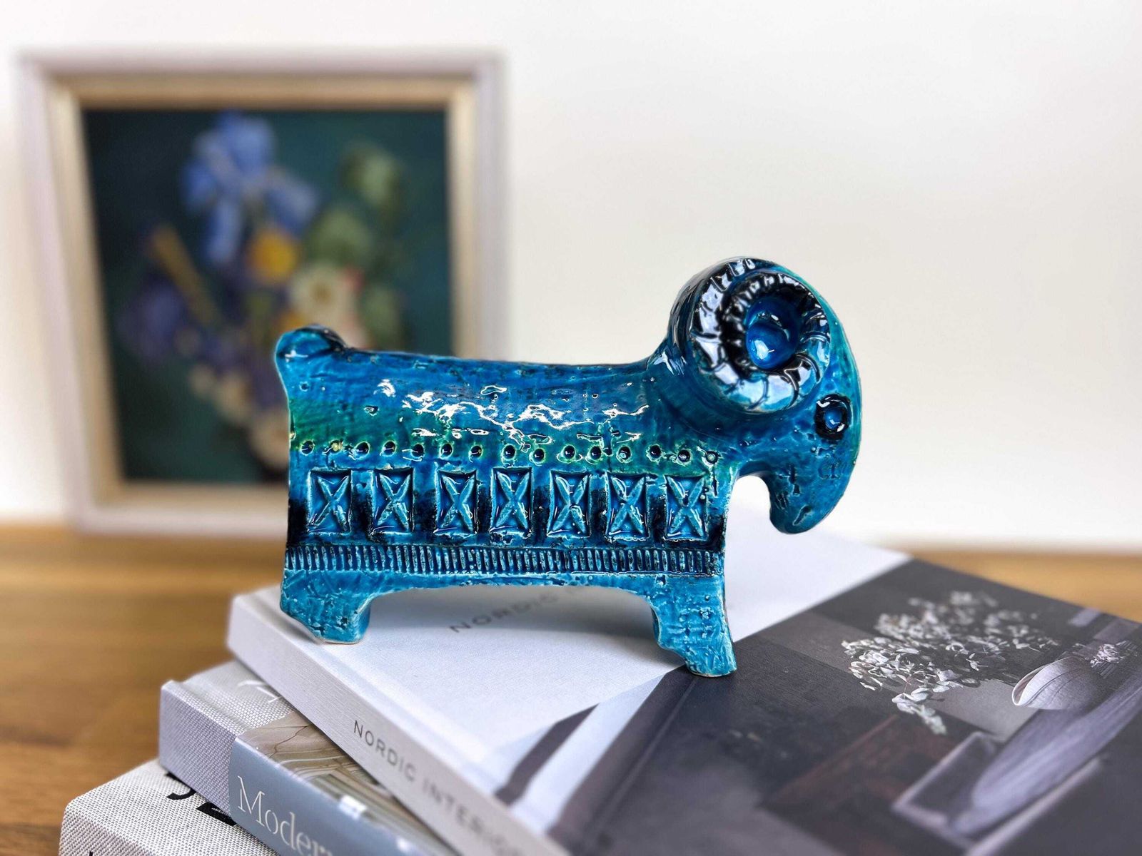 Bitossi Rimini Blu Ram   Aldo Londi Bitossi Goat   Made In Italy   Classic Midcentury Modern Italian Ceramics