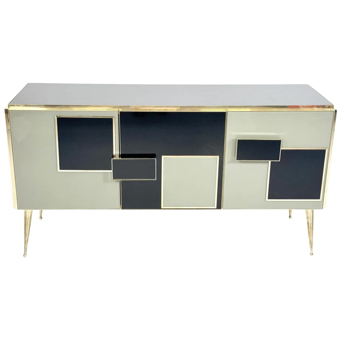 Contemporary Sideboard, Wood Glass And Brass, Italy