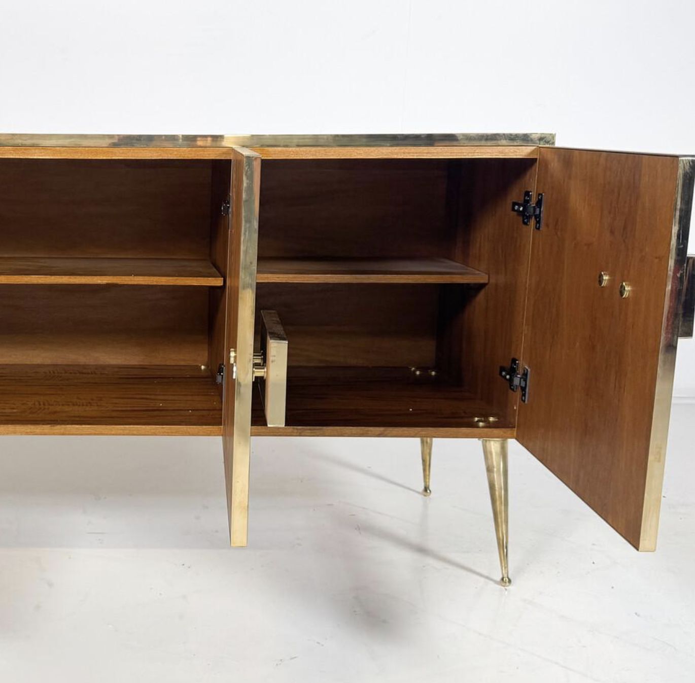 Contemporary Sideboard, Wood Glass And Brass, Italy photo for sale