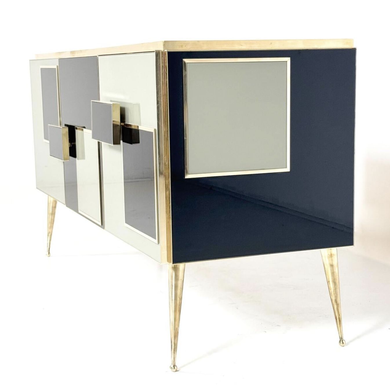 Contemporary Sideboard, Wood Glass And Brass, Italy photo vinterior