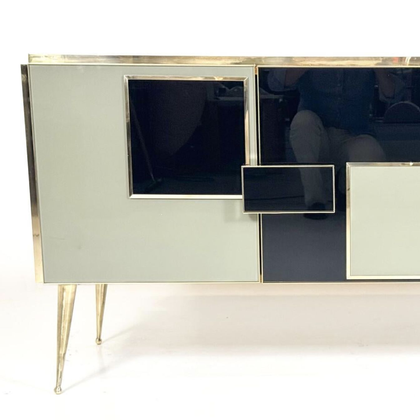 Contemporary Sideboard, Wood Glass And Brass, Italy photo vintage