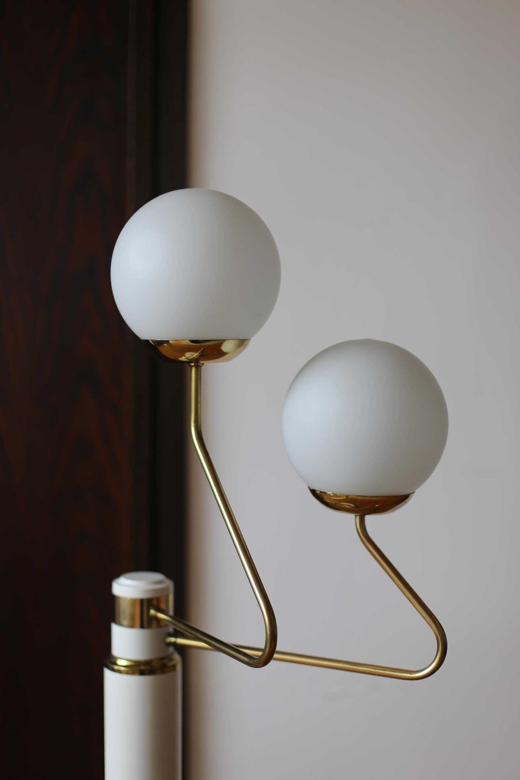 Vintage Yugoslav Floor Lamp By Emi Poljčane / Mid Century Modern Design With Opaline Glass Globes photo vinterior