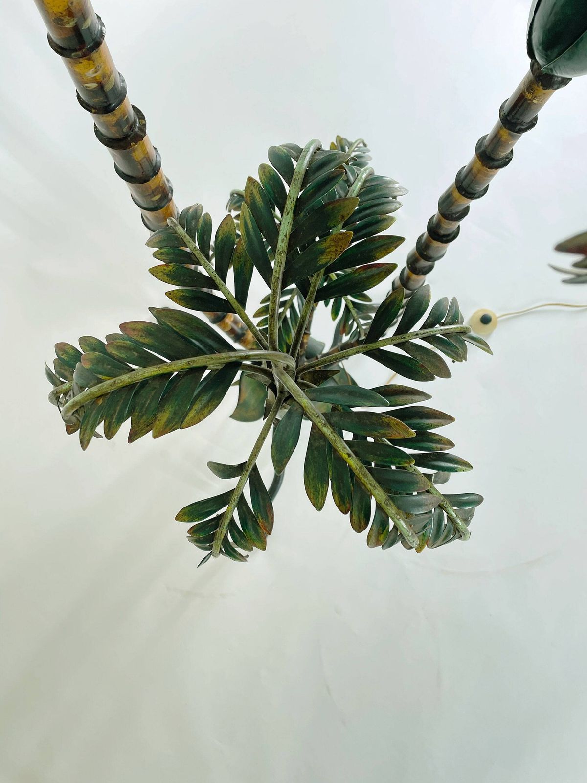 photo for sale Unique Painted Metal Floor Lamp – Palm Tree Design, Handcrafted Early 20th Century, 3 Light Points, Vintage Tropical Lighting